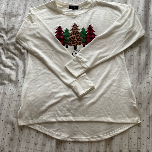 Modern Canvas long sleeve white Christmas Holidays Shirt Christmas Trees Small - Picture 7 of 8